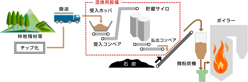 図：苓北発電所における木質バイオマス混焼の概要