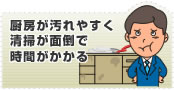 厨房が汚れやすく清掃が面倒で時間がかかる