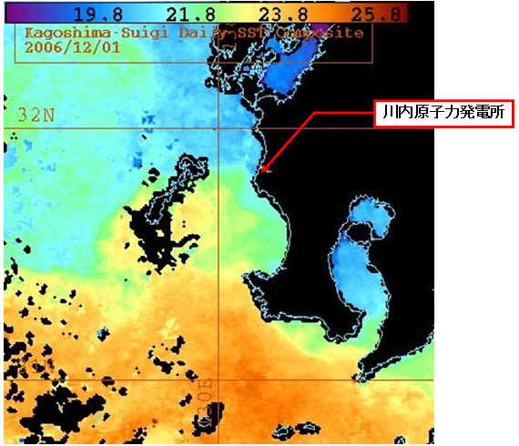 衛星写真による発電所周辺の海水温分布図