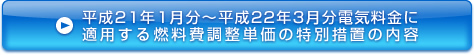 「平成21年１月分～平成22年３月分電気料金に適用する燃料費調整単価の特別措置の内容」