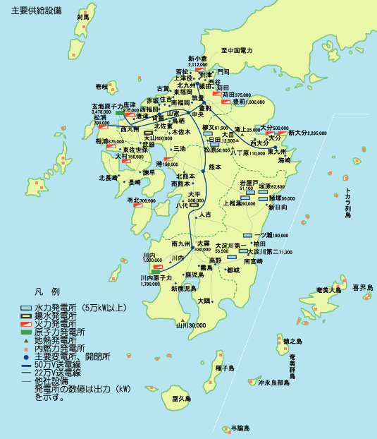 九州主要供給設備の地図