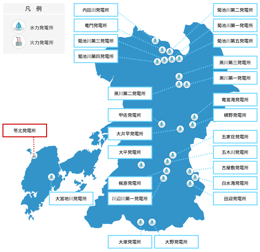 熊本エリアの主な電力設備の地図