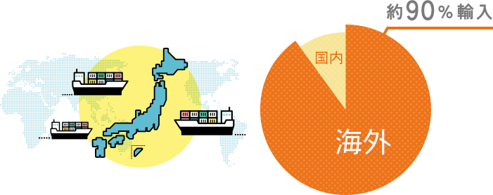 約90%輸入の円グラフ