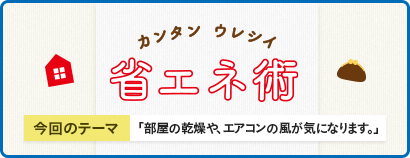 カンタン ウレシイ 省エネ術 今回のテーマ 「部屋の乾燥や、エアコンの風が気になります。」