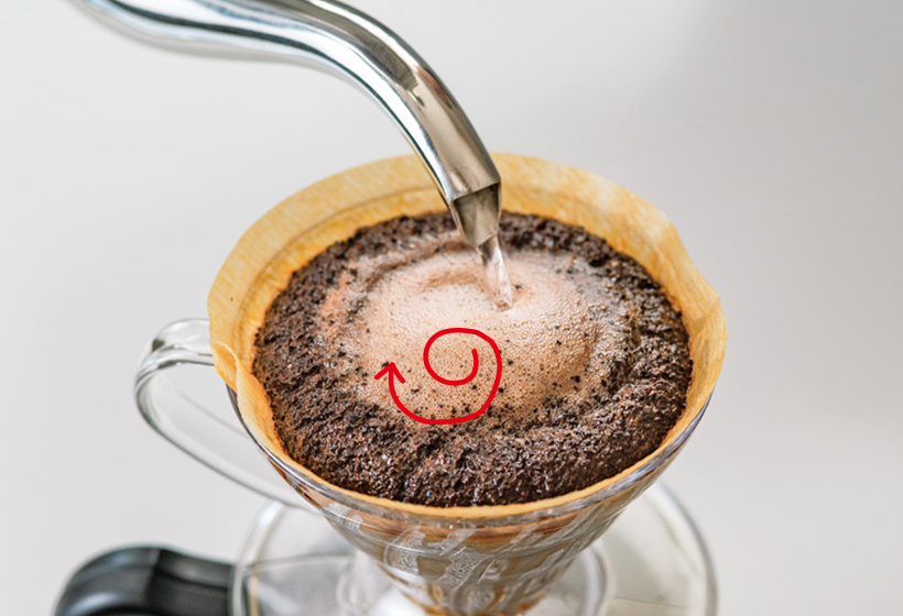 コーヒーにお湯を注いでいる様子の写真