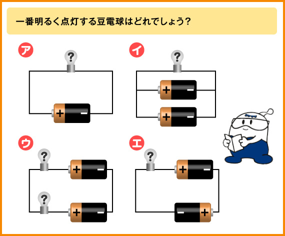 一番明るく点灯する豆電球はどれでしょう？ 