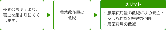 夜間の照明により、害虫を集まりにくくします。