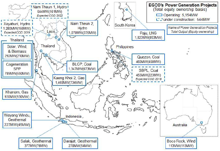 Map of EGCO􀁢s Power Generation Projects (as of April 30, 2019)