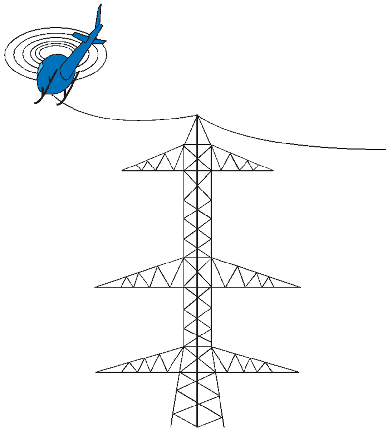 ヘリコプターによるロープ延線のイメージ