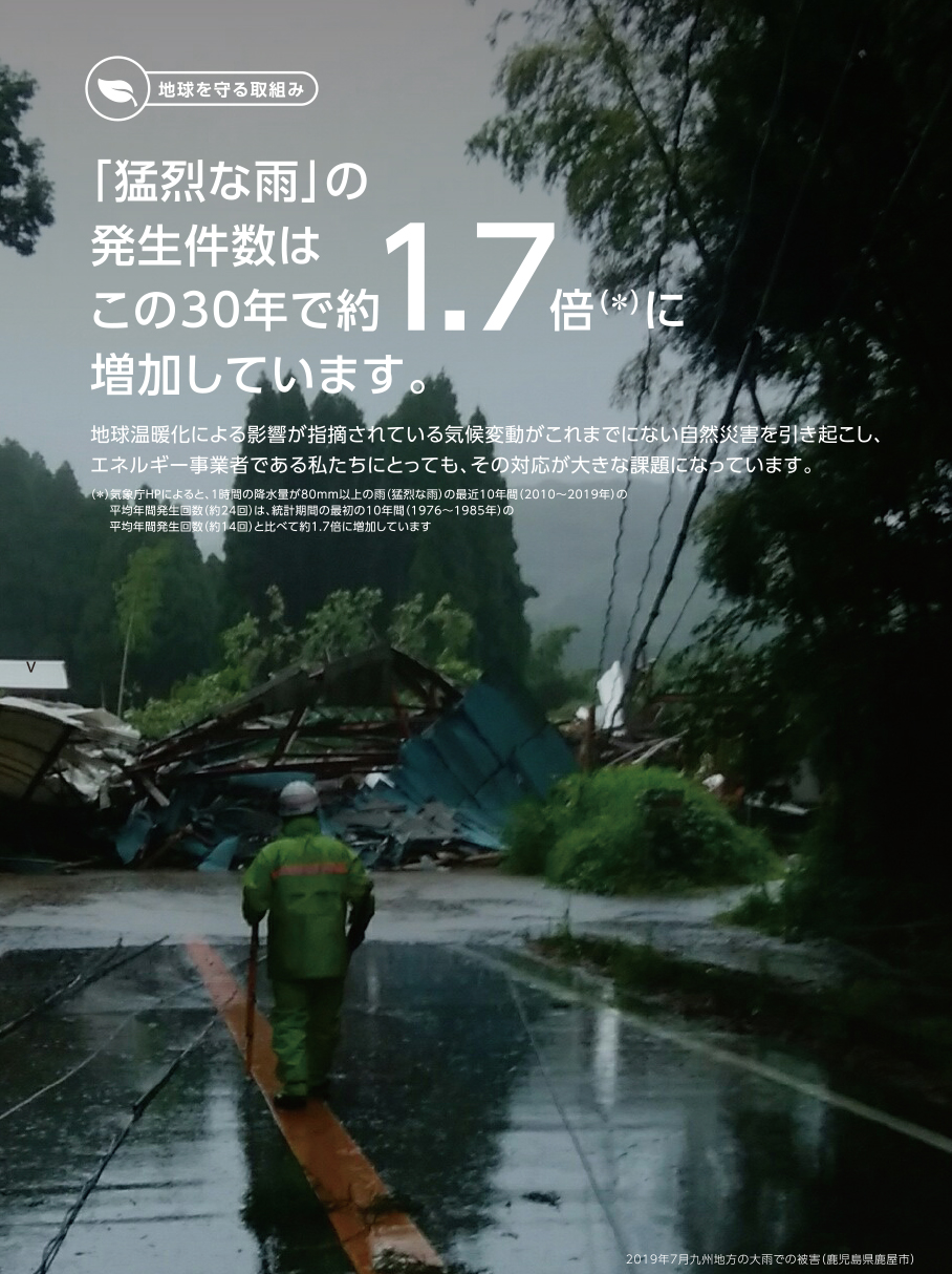 「猛烈な雨」の発生件数はこの30年で約1.7倍に増加しています。