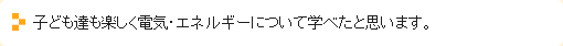 子ども達も楽しく電気・エネルギーについて学べたと思います。