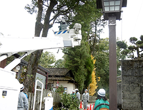 高所作業車での伐採の写真