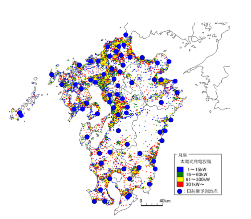 九州本土における日射量予測地点一覧
