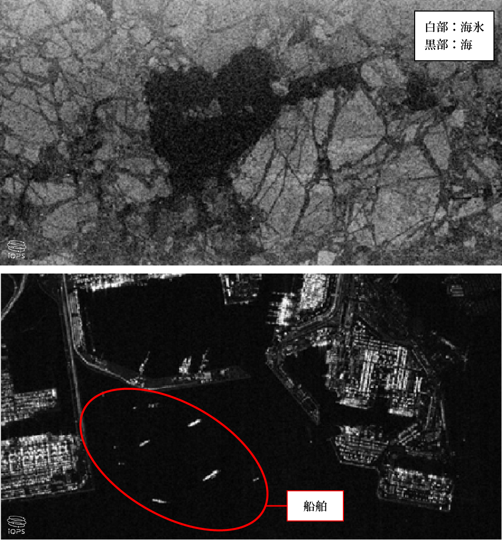 QPS研究所の衛星で夜間に観測した海氷や船舶の画像