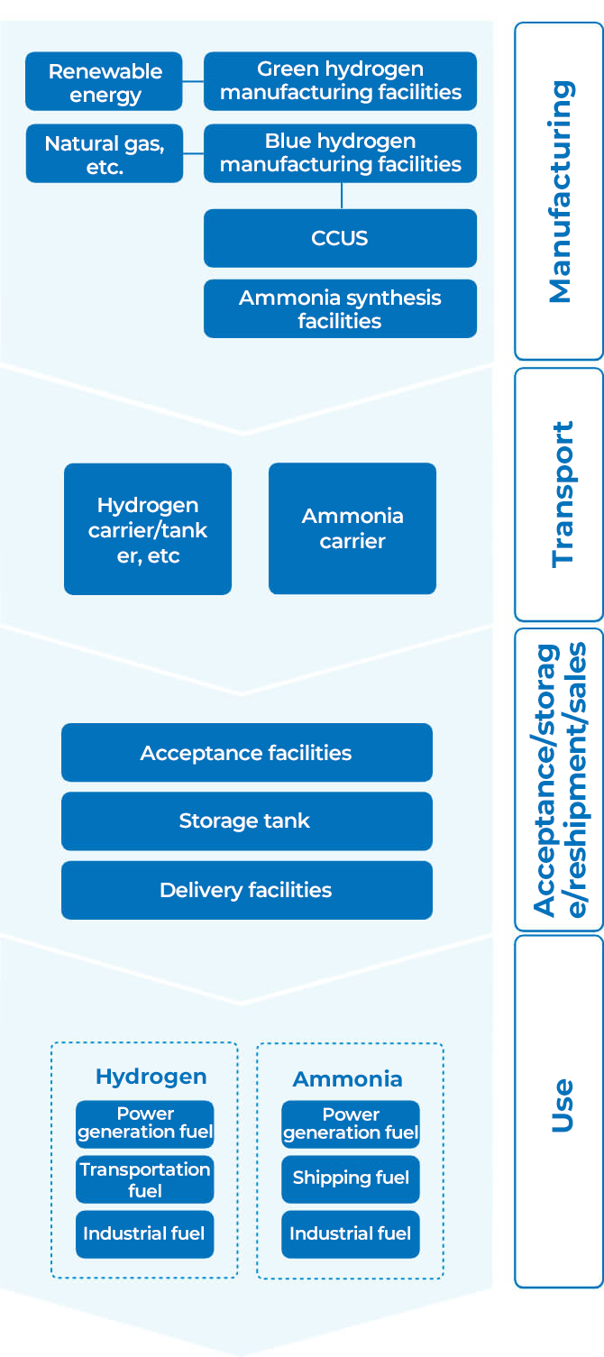 Supply chain of hydrogen/ammonia