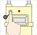 （３）復帰ボタンを奥までしっかり押して、表示ランプが点灯したらすぐに手を離す。