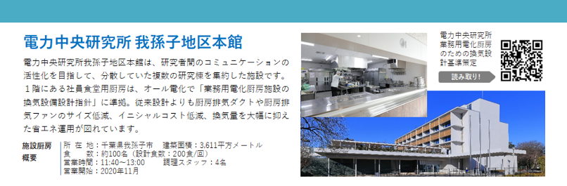 伝直中央研究所業務用電化厨房のための喚起設計基準策定