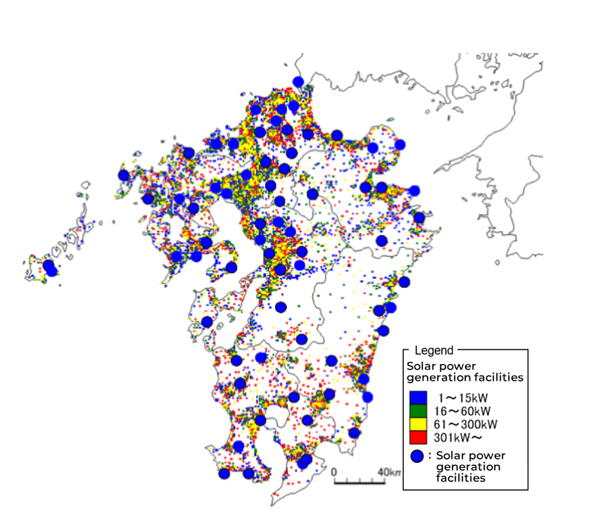 List of predicted solar radiation points in mainland Kyushu