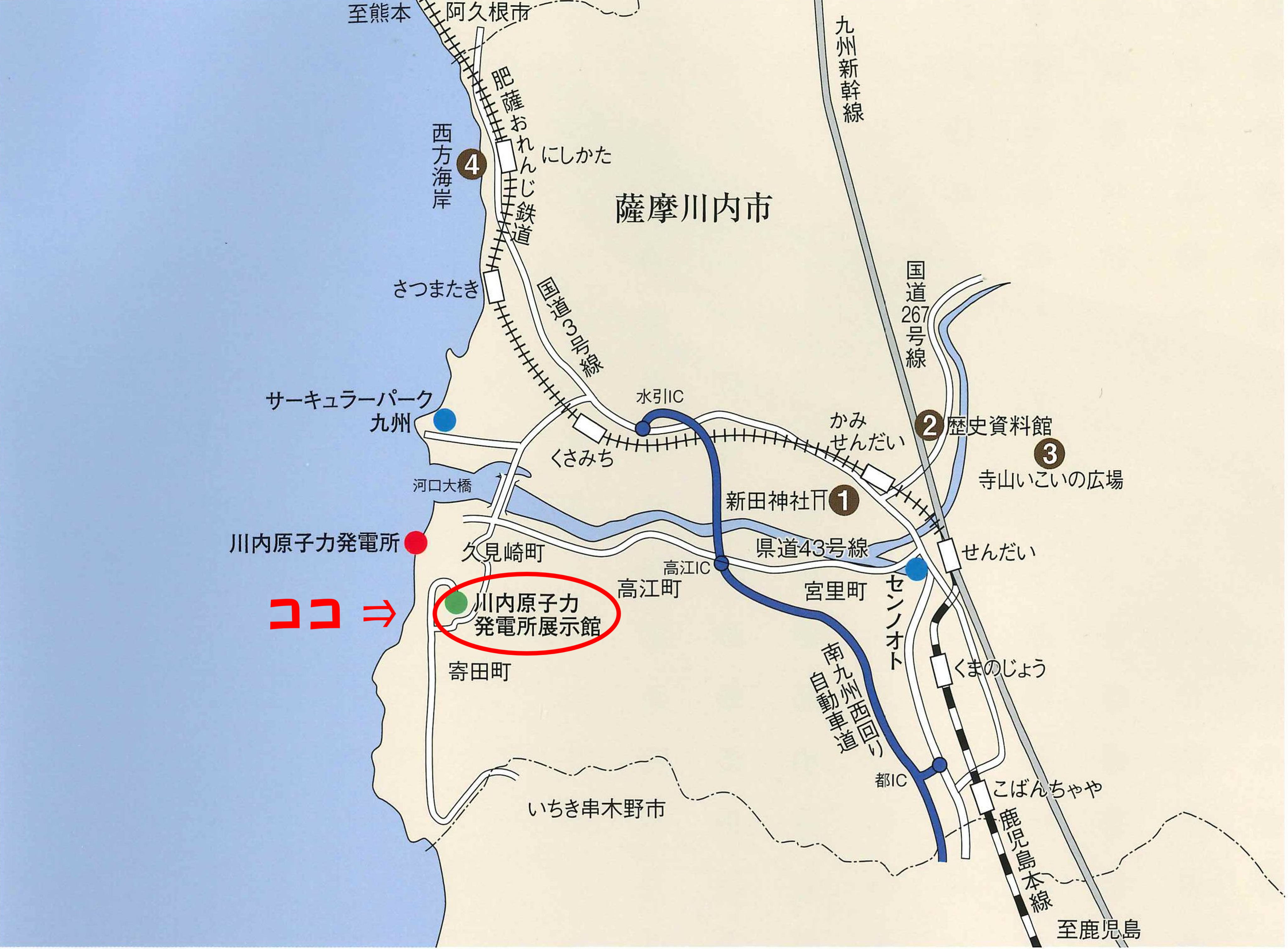 川内原子力発電所展示館の地図