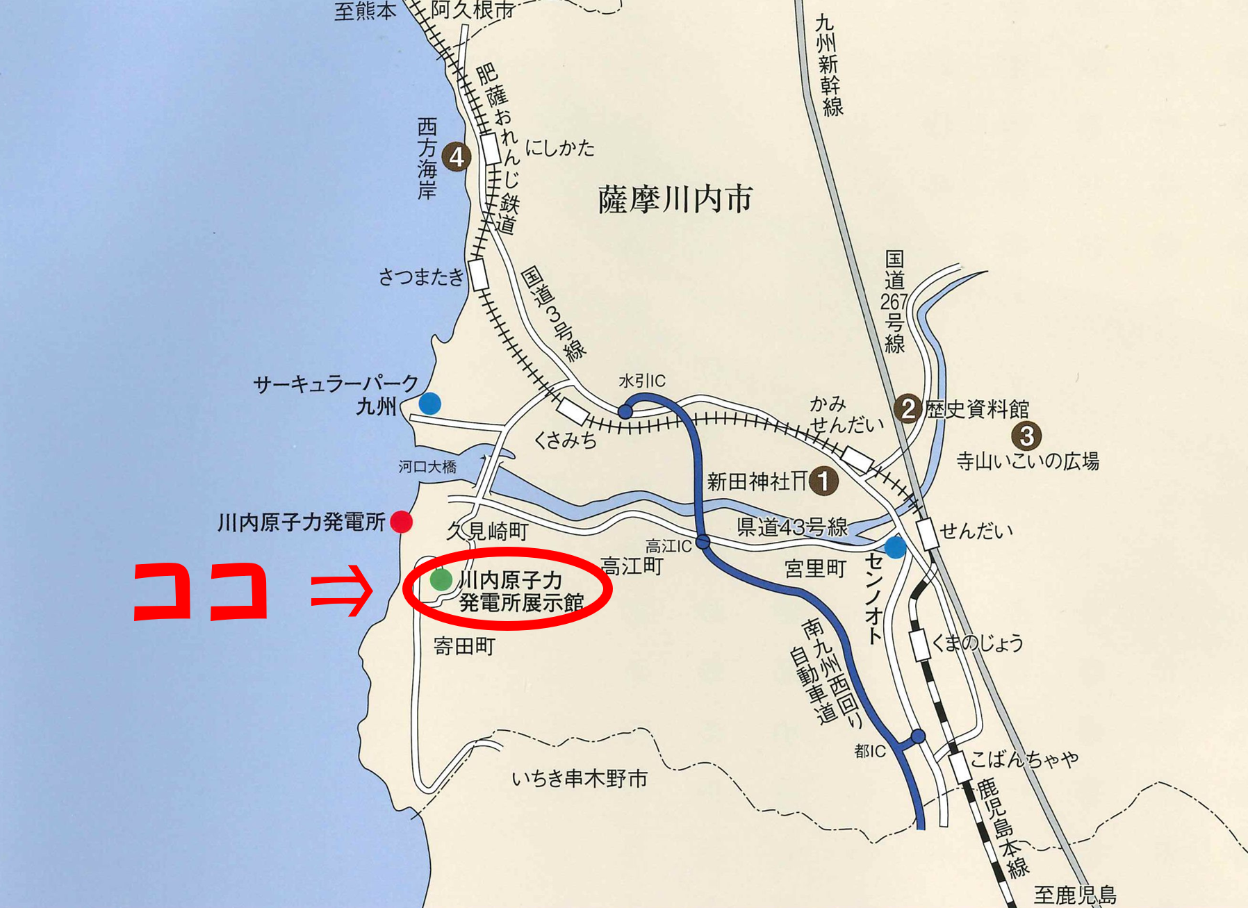 川内原子力発電所展示館の地図